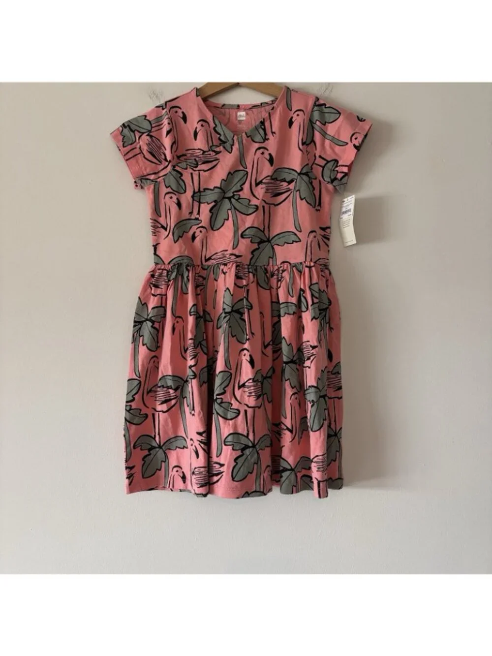 Tea Collection Flamingo Print Short Sleeve Dress Girl Sz 7 Tropical Play Zoo NWT